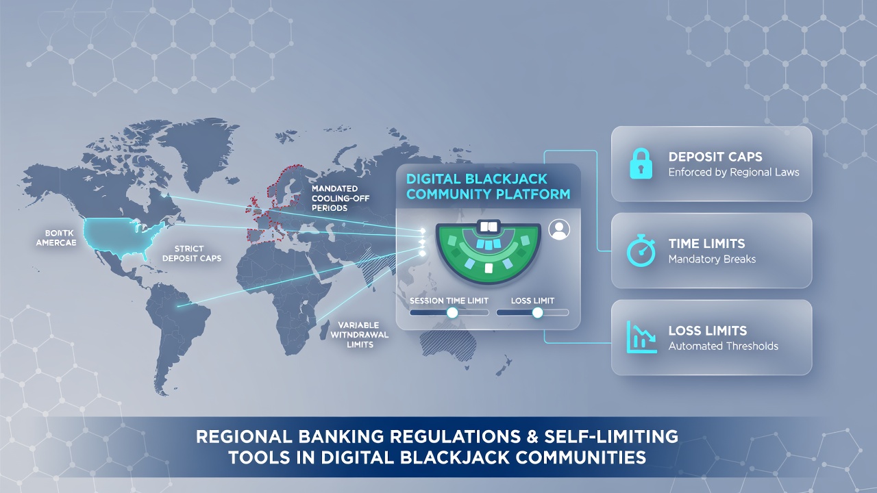 Digital blackjack dashboard displaying regional compliance-based limit settings